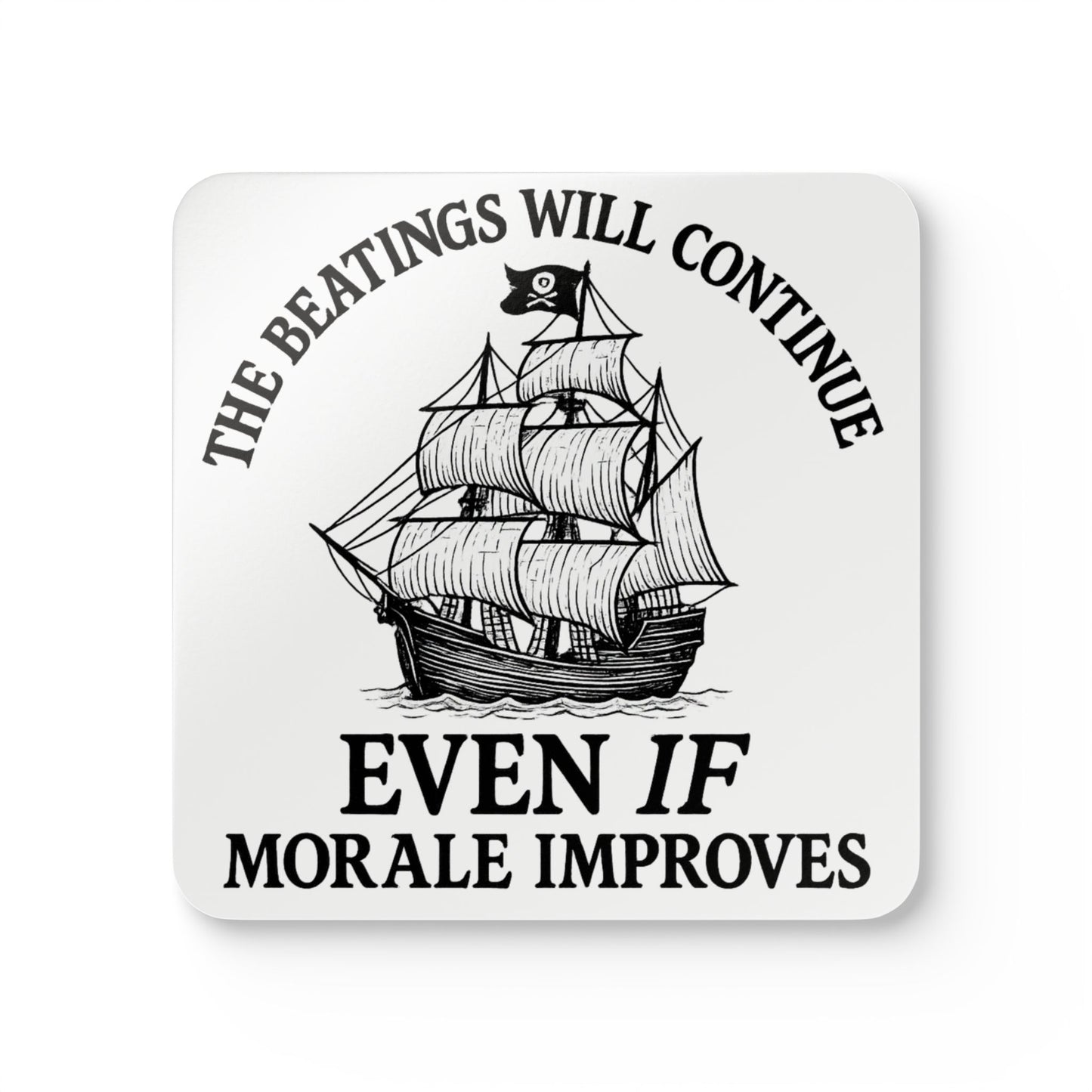 Pirate-Themed Cork Coaster Set - "The Beatings Will Continue"