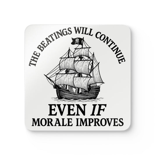 Pirate-Themed Cork Coaster Set - "The Beatings Will Continue"
