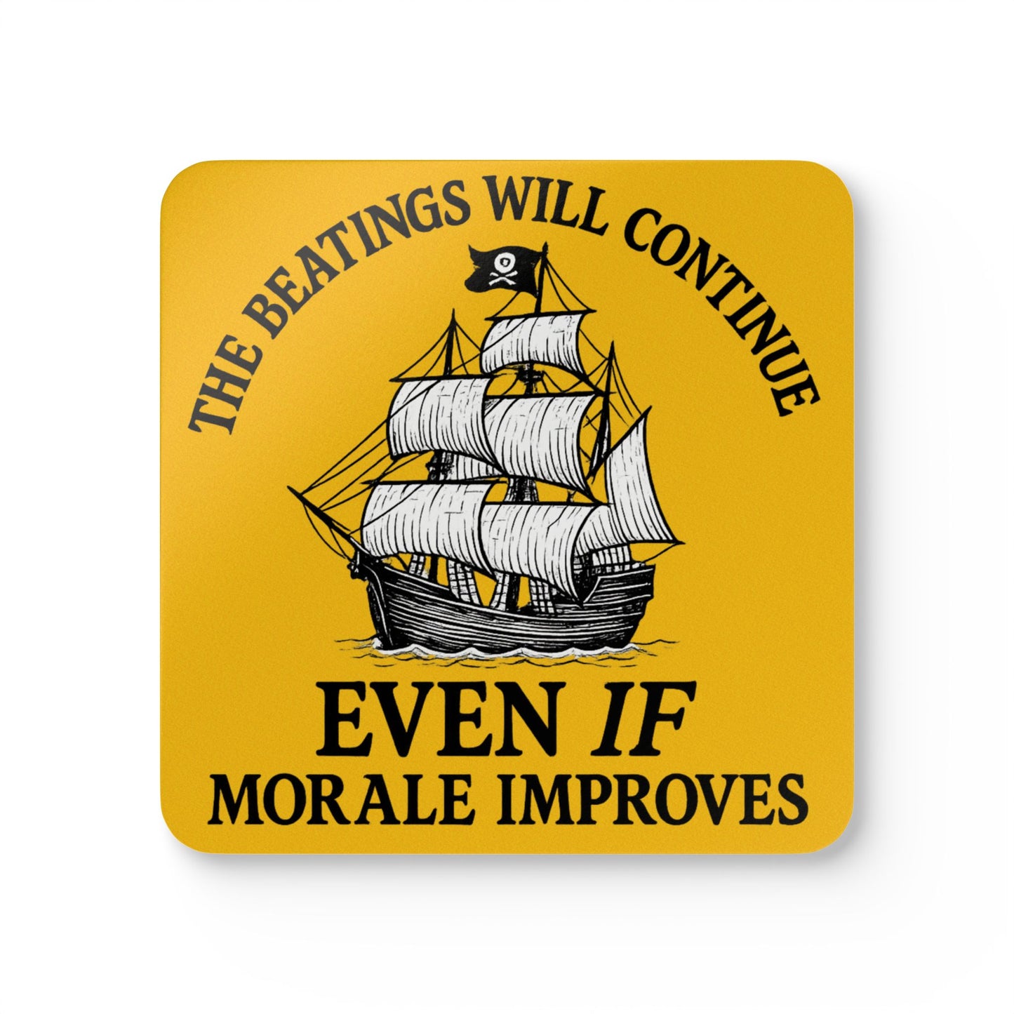 Pirate-Themed Cork Coaster Set - "The Beatings Will Continue"- Light Green