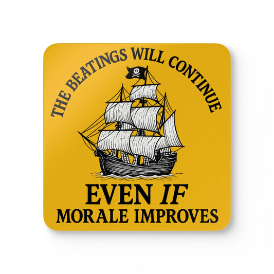 Pirate-Themed Cork Coaster Set - "The Beatings Will Continue"- Light Green