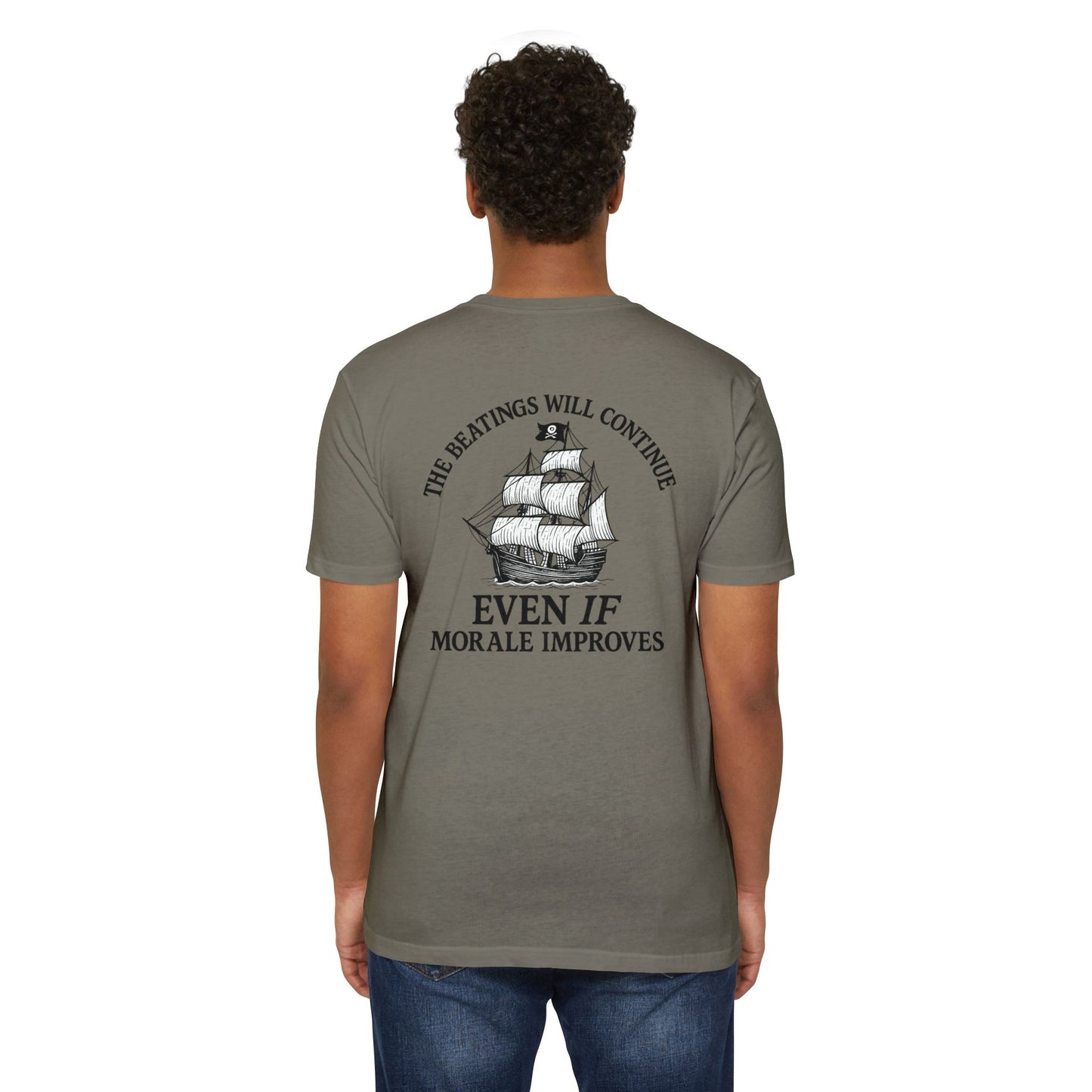 Pirate Humor T-Shirt - "The Beatings Will Continue Even If Morale Improves"