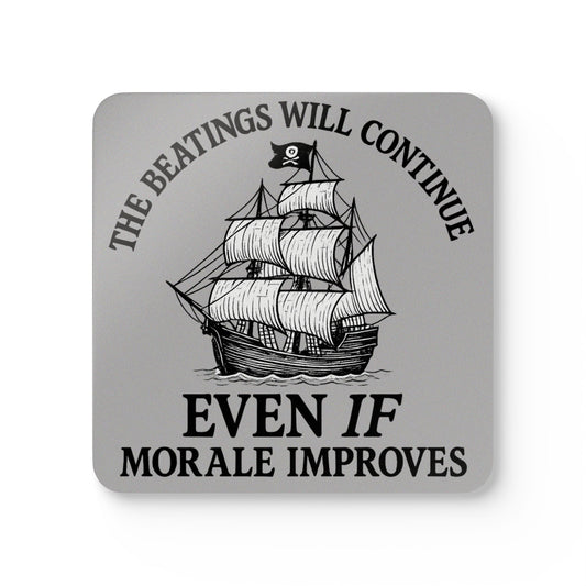Pirate-Themed Cork Coaster Set - "The Beatings Will Continue"- Light Grey